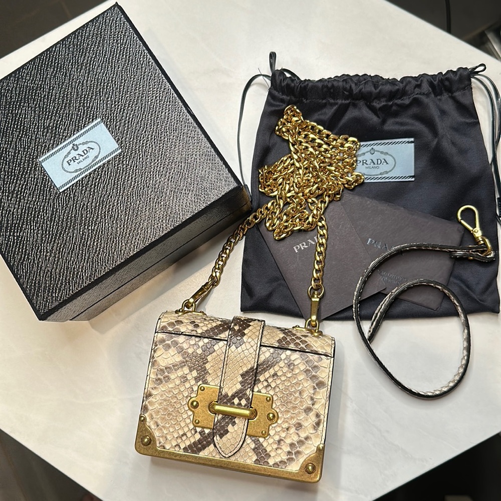 Prada Python-Effect Leather Shoulder Bag in Beige